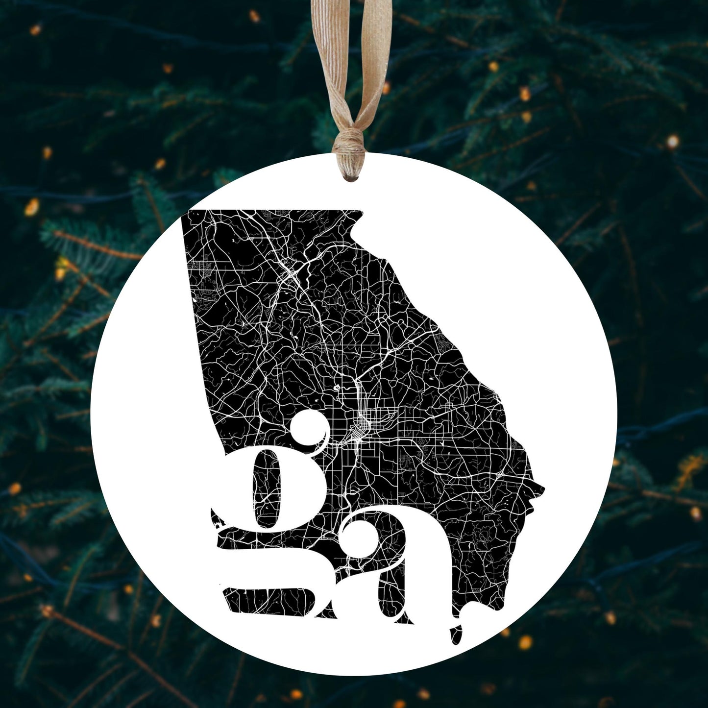 Black And White Abbreviated State Map White Georgia | Wood Ornament | Eaches | Min 1