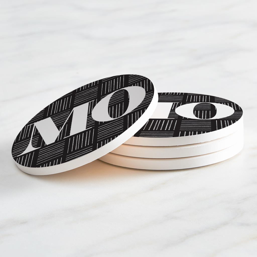 Black And White Abbreviated On Black Missouri | Absorbent Coasters | Set of 4 | Min 2