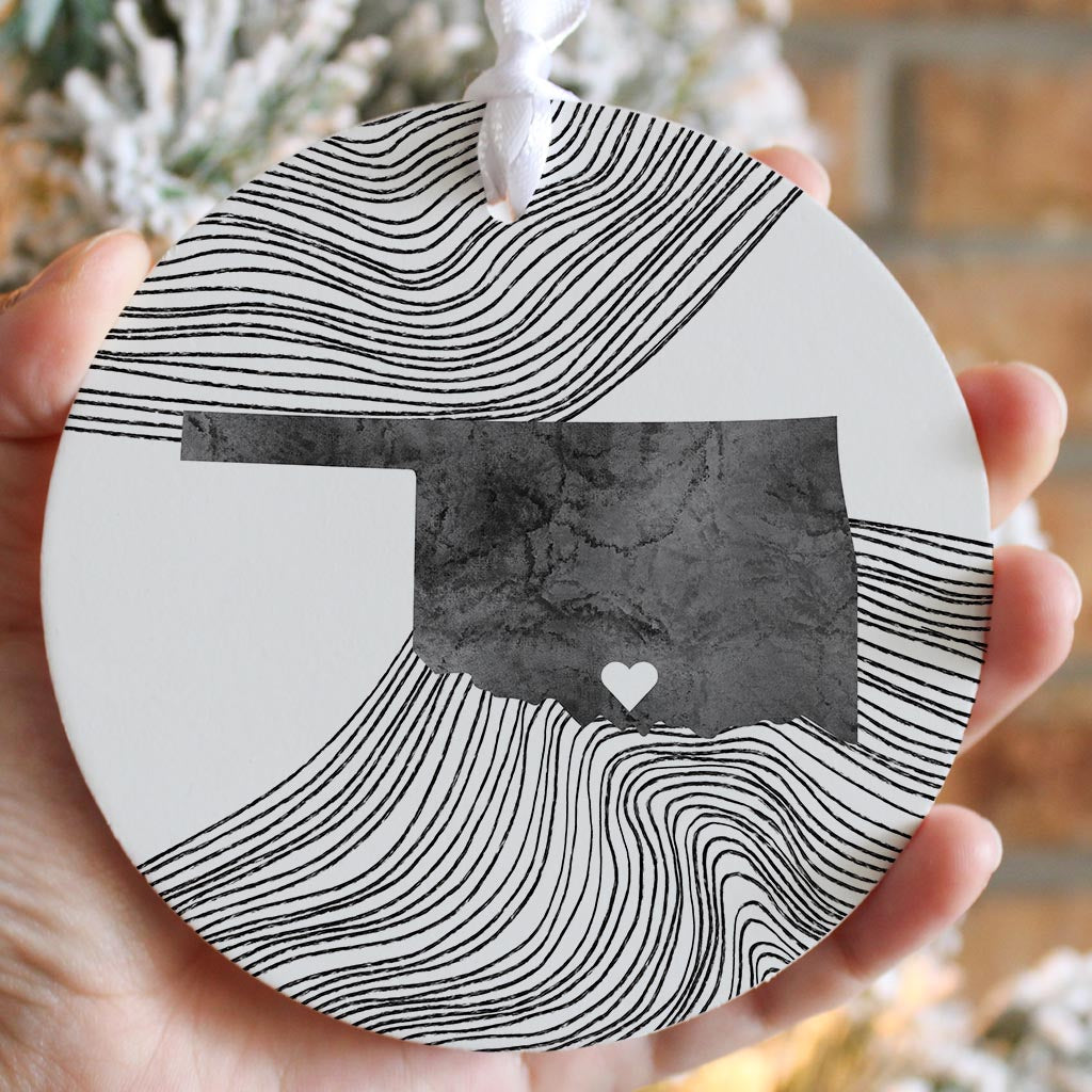 Minimalistic B&W Ardmore Ok Heart Fluid State| Wood Ornament | Eaches | Min 6