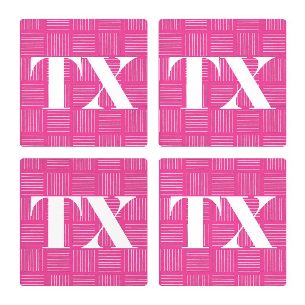 Bright Modern Abbreviated On Pink Texas | Absorbent Coasters | Set of 4 | Min 2