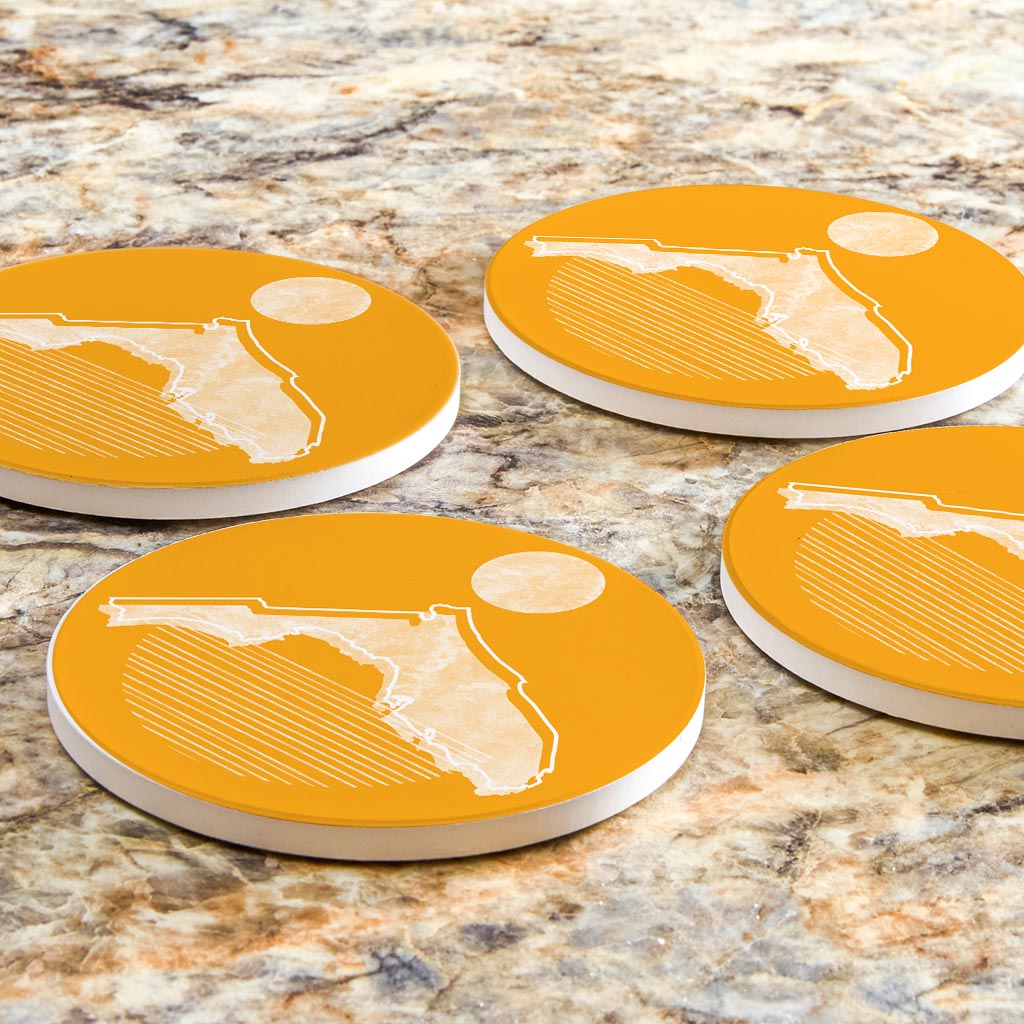 Bright Modern Geometric On Orange Florida | Absorbent Coasters | Set of 4 | Min 2