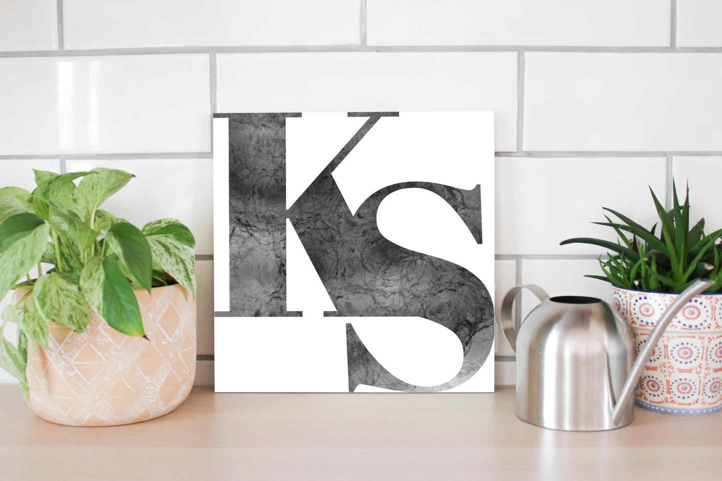 Minimalist B&W Kansas White Initials | Wood Sign | Eaches | Min 2