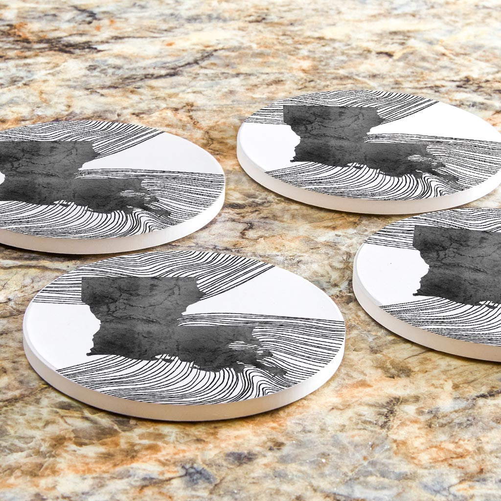 Modern Louisiana State Shape With Fluid Lines | Absorbent Coasters | Set of 4 | Min 2