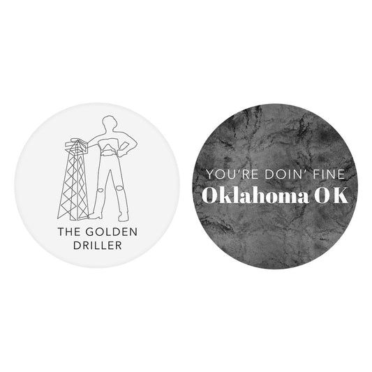 Modern Black White Oklahoma Set | Absorbent Car Coasters | Set of 2 | Min 4