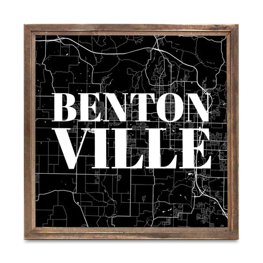 Minimalist B&W Arkansas Bentonville Map | Wood Sign | Eaches | Min 1