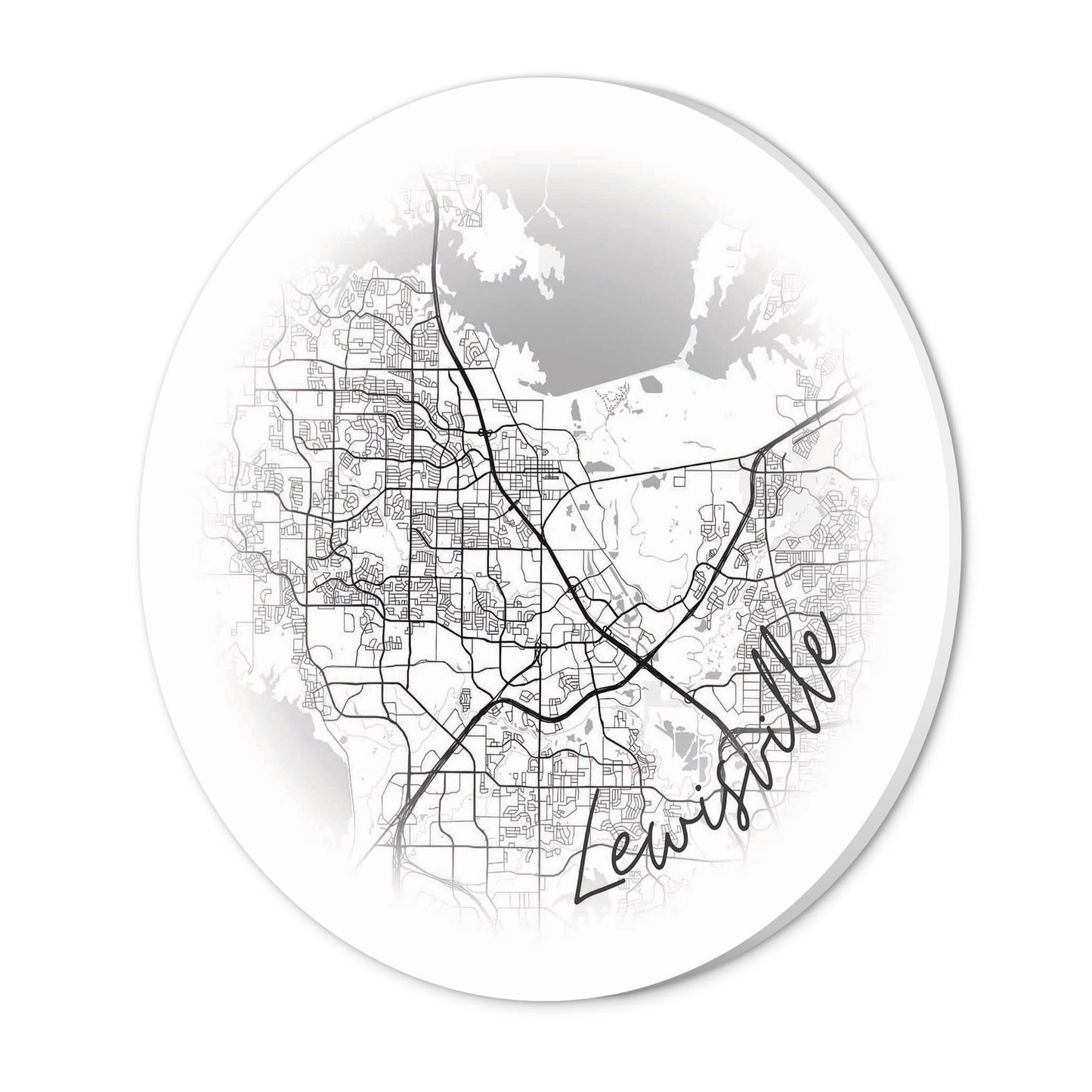 Minimalistic B&W Texas Lewisville Circle Map | Wood Sign | Eaches | Min 1