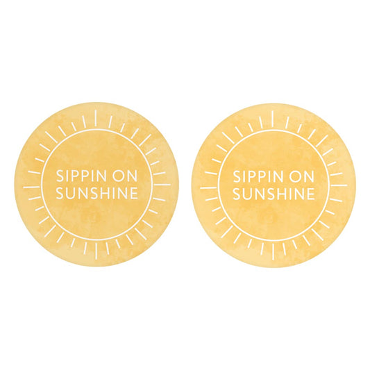 Sippin On Sunshine Yellow| Absorbent Car Coasters | Set of 2 | Min 4