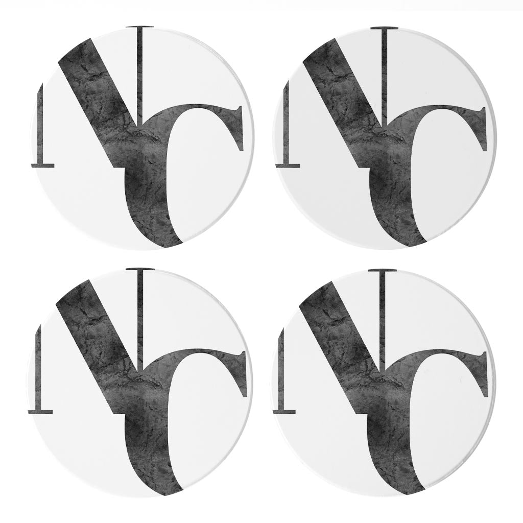 Minimalistic B&W North Carolina White Initials | Absorbent Coasters | Set of 4 | Min 2