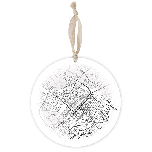 Minimalistic B&W Pennsylvania State College Circle Map | Wood Ornament | Eaches | Min 1