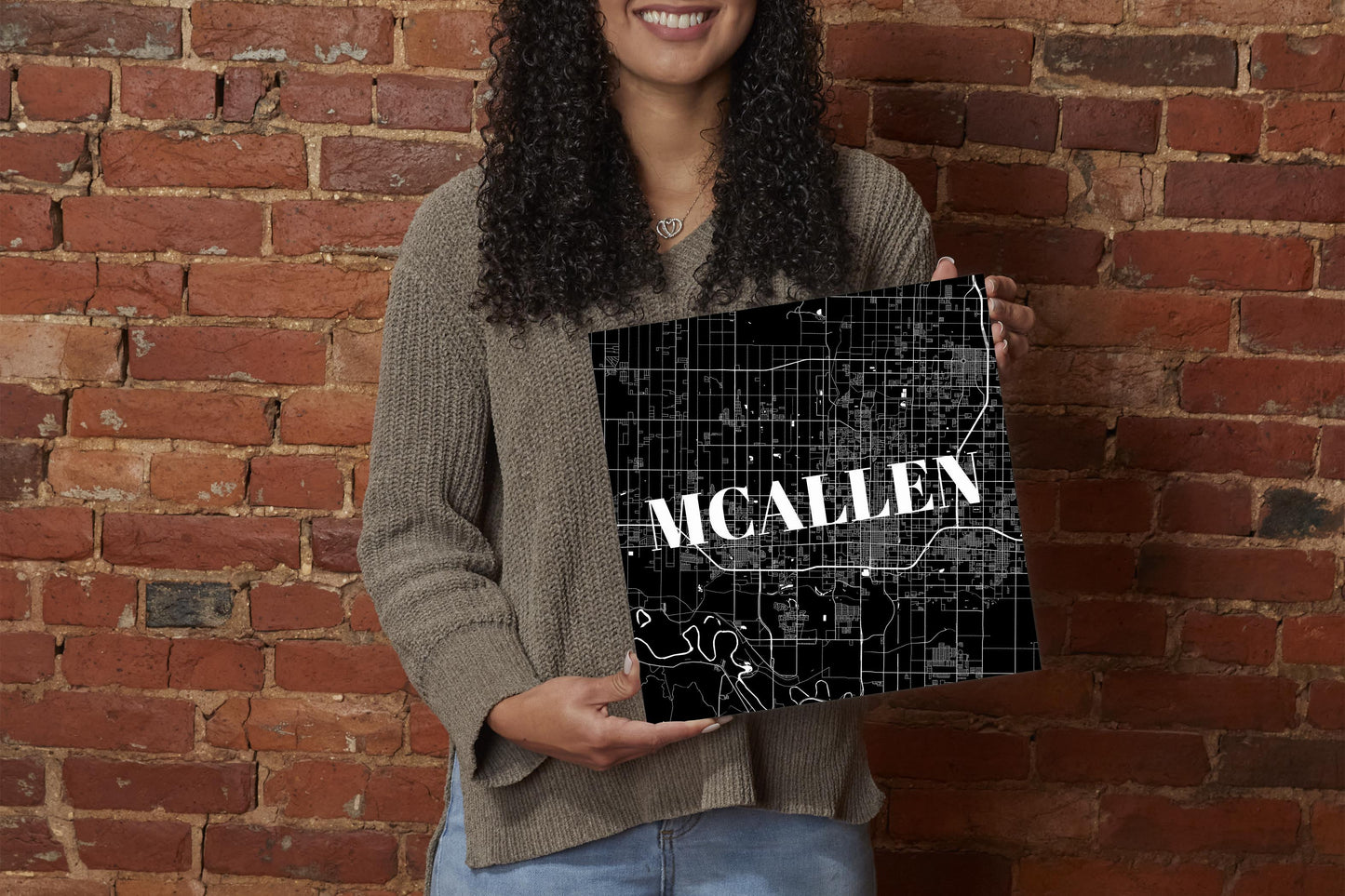 Minimalistic B&W Texas Mcallen Map | Wood Sign | Eaches | Min 2