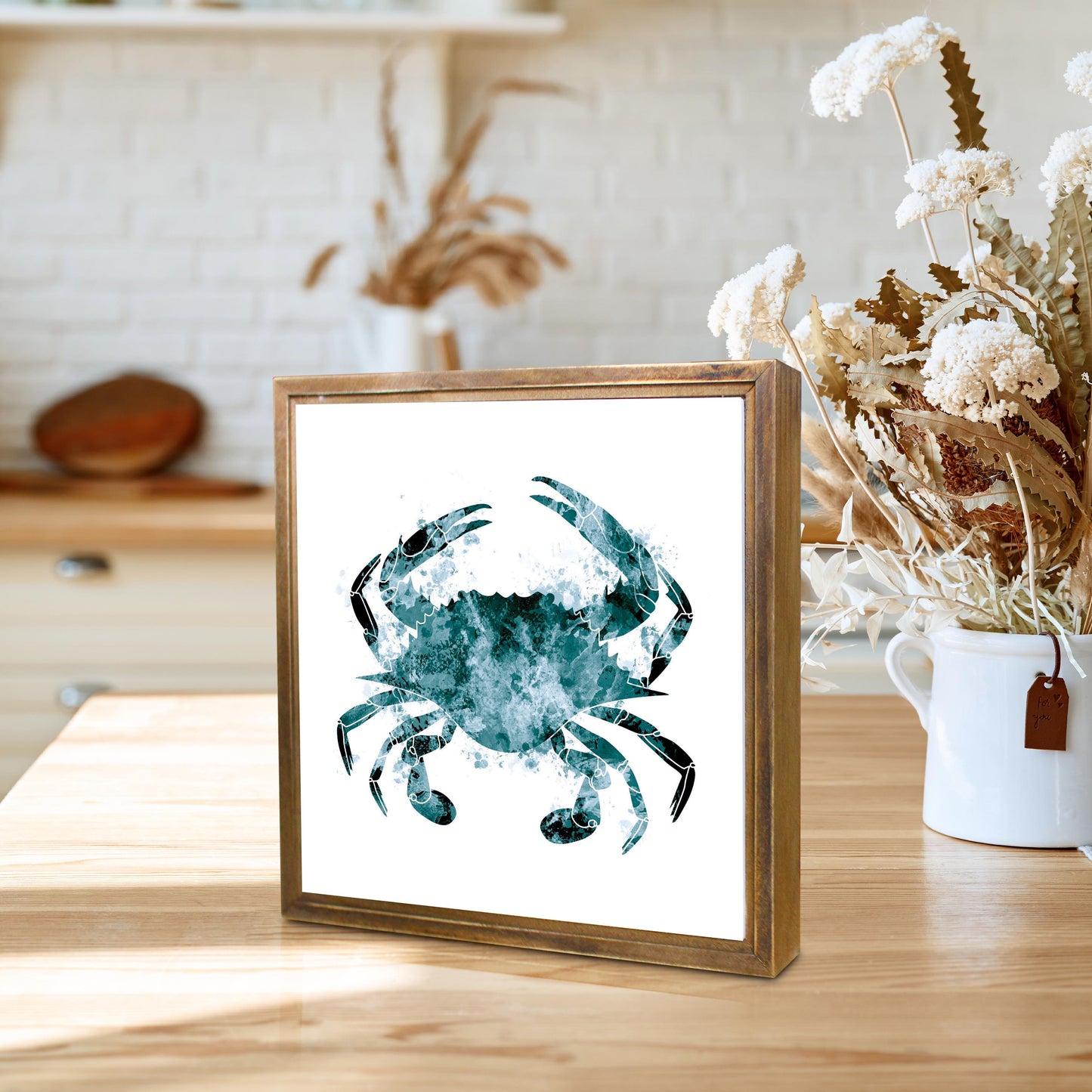 Blue White Water Color Blue Crab | Wood Sign | Eaches | Min 1