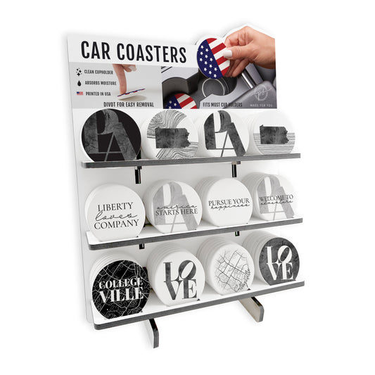 Minimalistic B&W Pennsylvania Collegeville Car Ceramic Coaster Loaded Display POP Min of 1