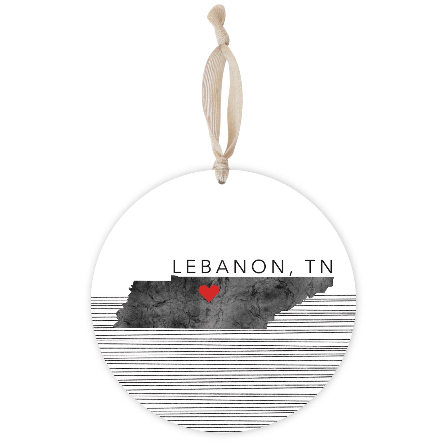 Minimalist B&W Tennessee State Lebanon Heart | Wood Ornament | Eaches | Min 1