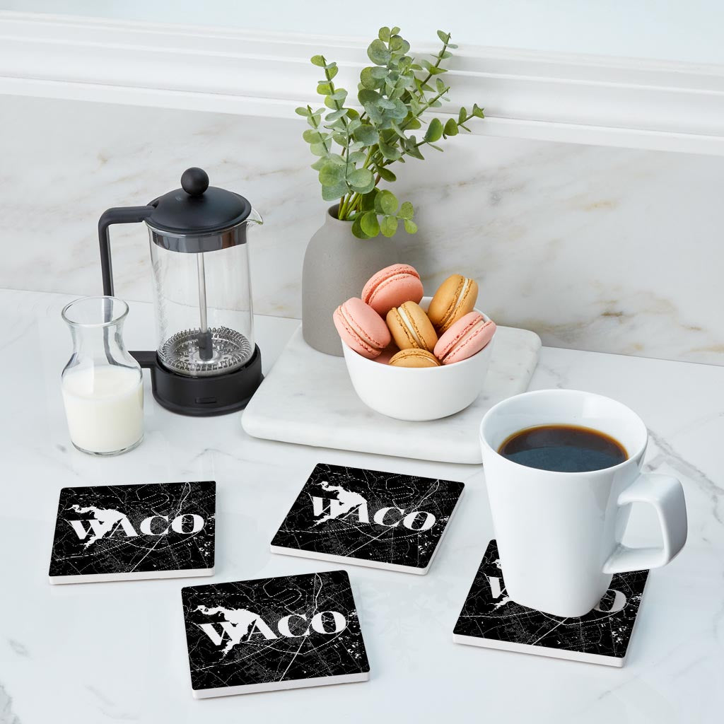 Minimalistic B&W Texas Waco Map| Absorbent Coasters | Set of 4 | Min 2