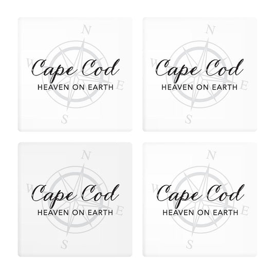 Minimalistic B&W Cape Cod Heaven On Earth | Absorbent Coasters | Set of 4 | Min 2