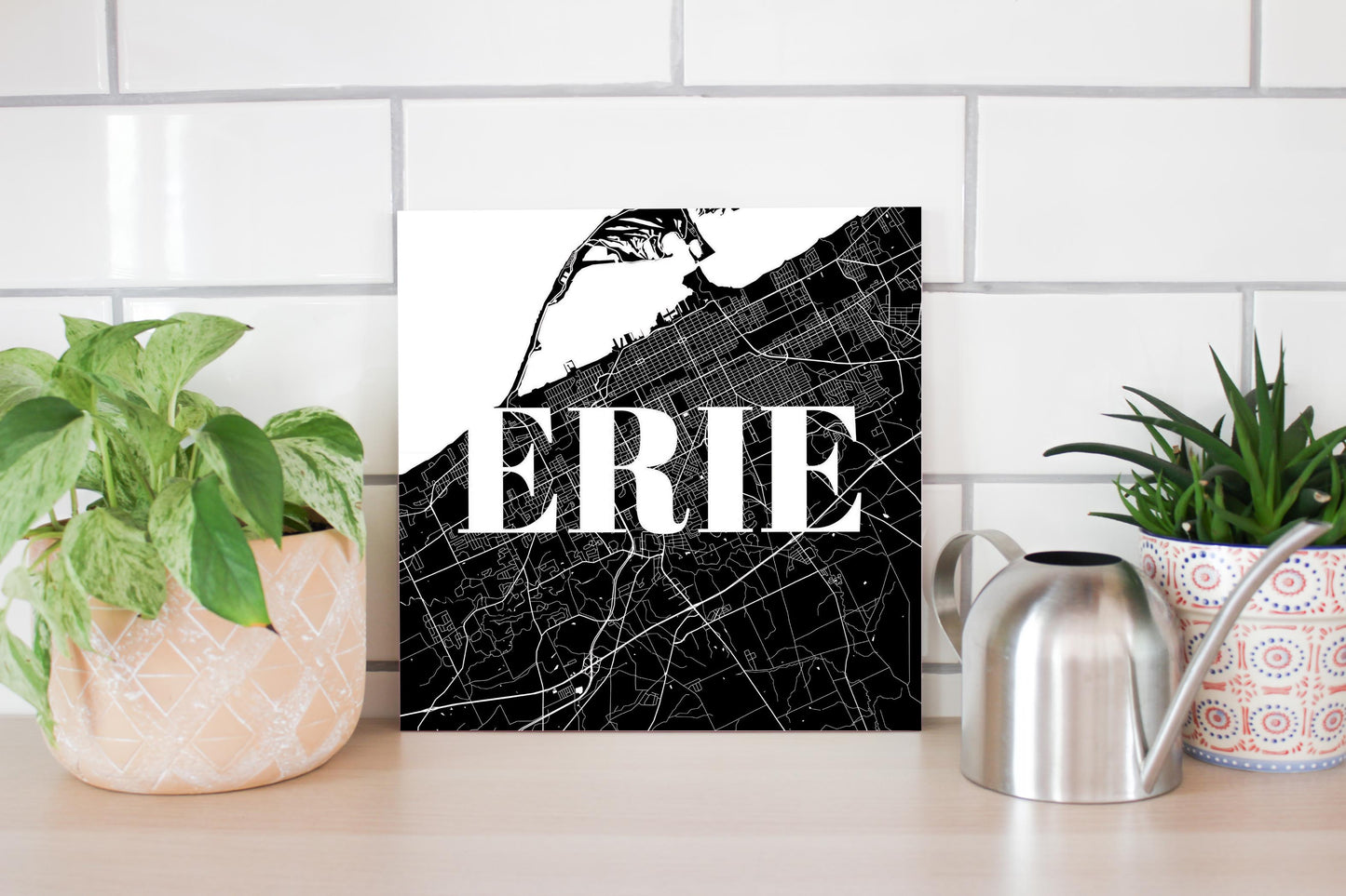 Minimalistic B&W Pennsylvania Erie Map | Wood Sign | Eaches | Min 2