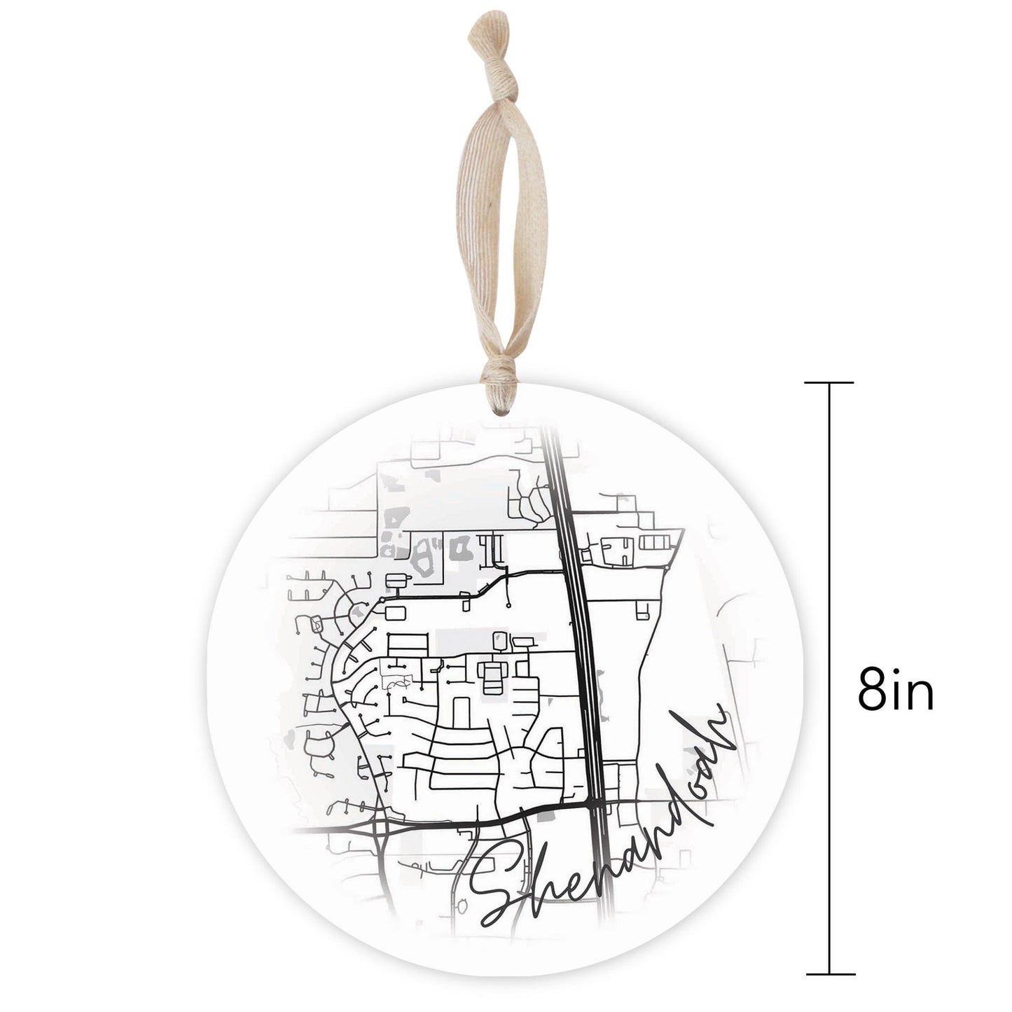 Minimalistic B&W Texas Shenandoah Circle Map | Wood Ornament | Eaches | Min 1