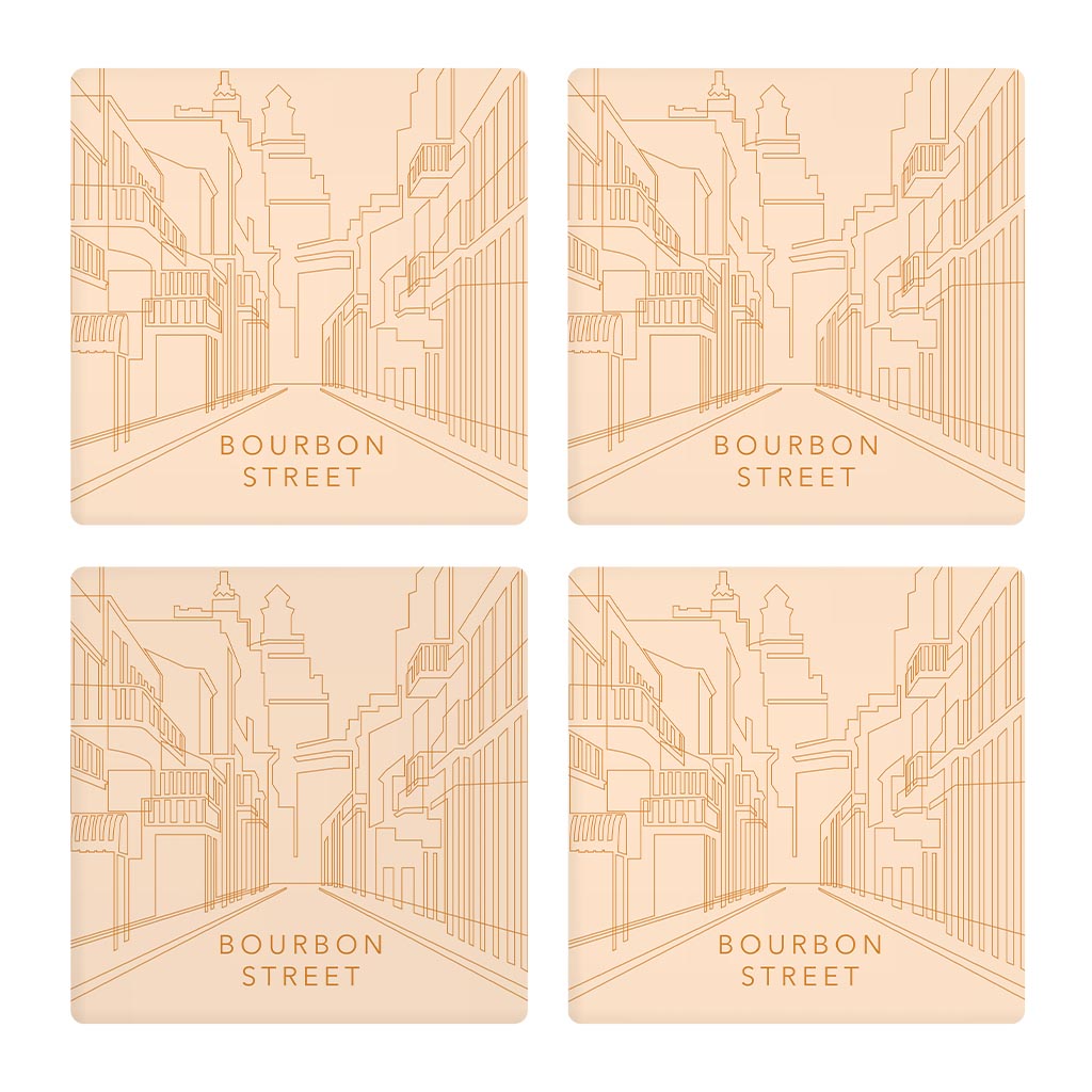 Modern Minimalist Louisiana Bourbon Street Line Drawing | Absorbent Coasters | Set of 4 | Min 2