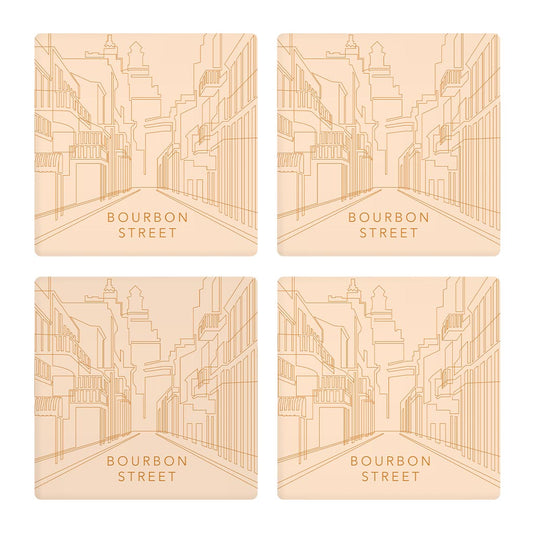 Modern Minimalist Louisiana Bourbon Street Line Drawing | Absorbent Coasters | Set of 4 | Min 2