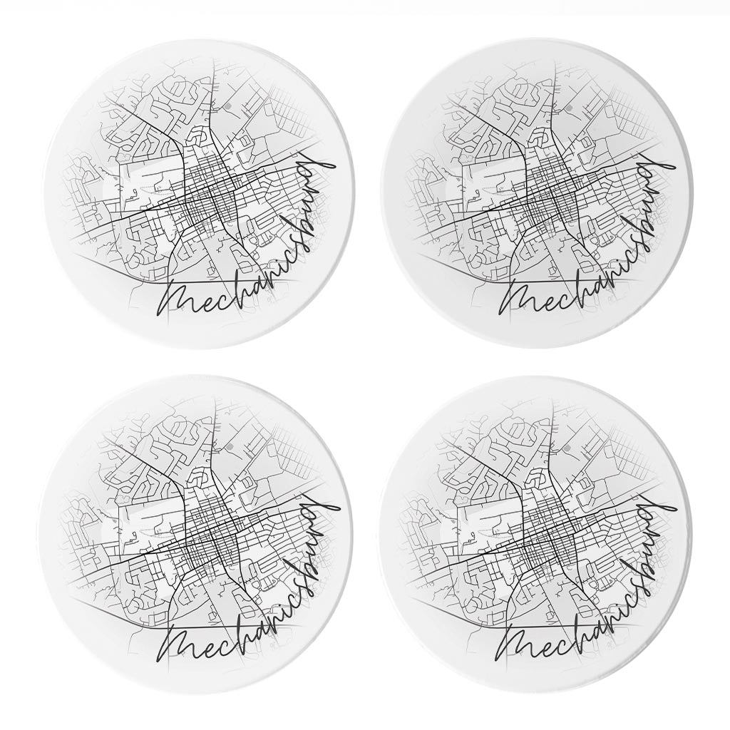 Minimalistic B&W Pennsylvania Mechanicsburg Circle Map | Absorbent Coasters | Set of 4 | Min 2