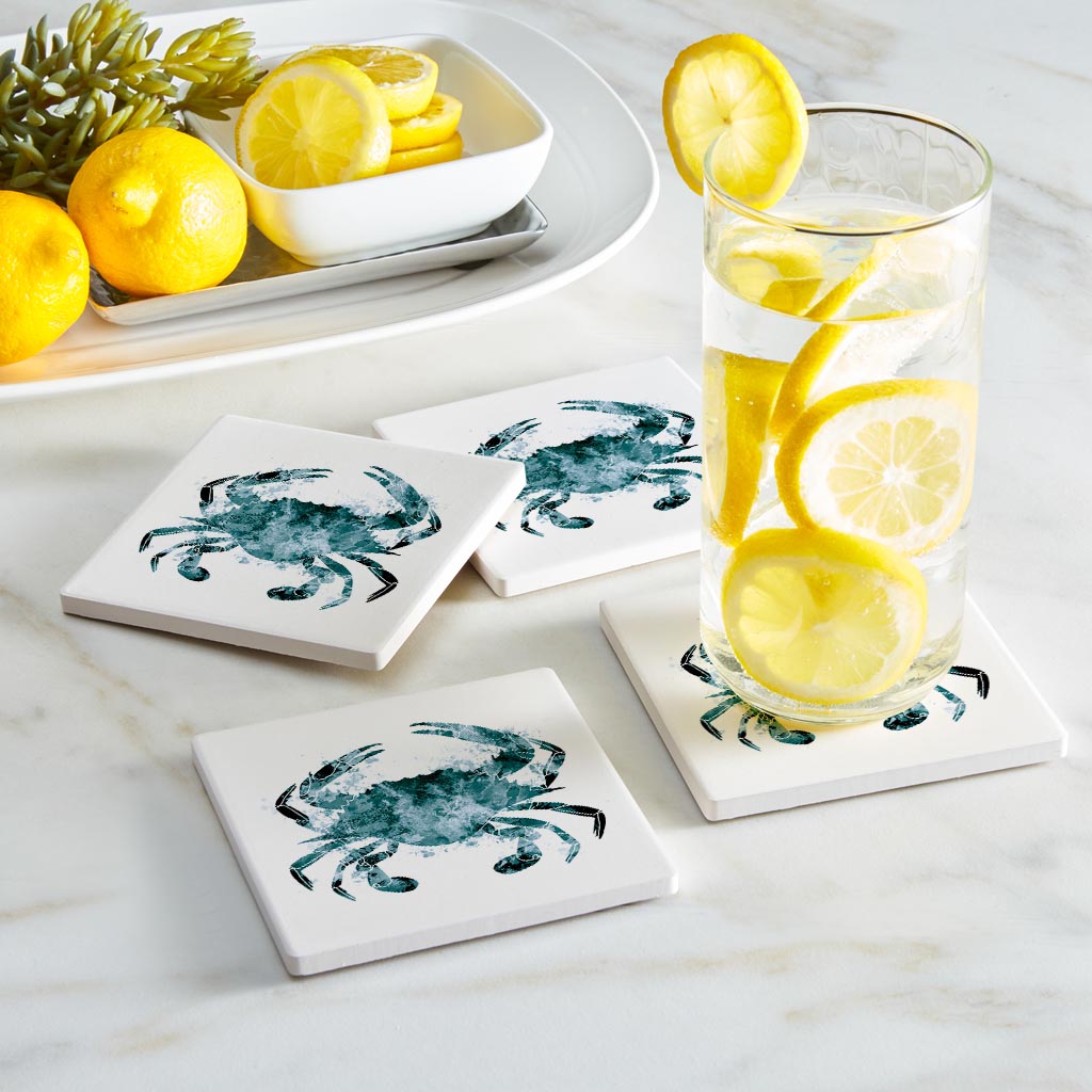 Blue White Water Color Blue Crab | Absorbent Coasters | Set of 4 | Min 2