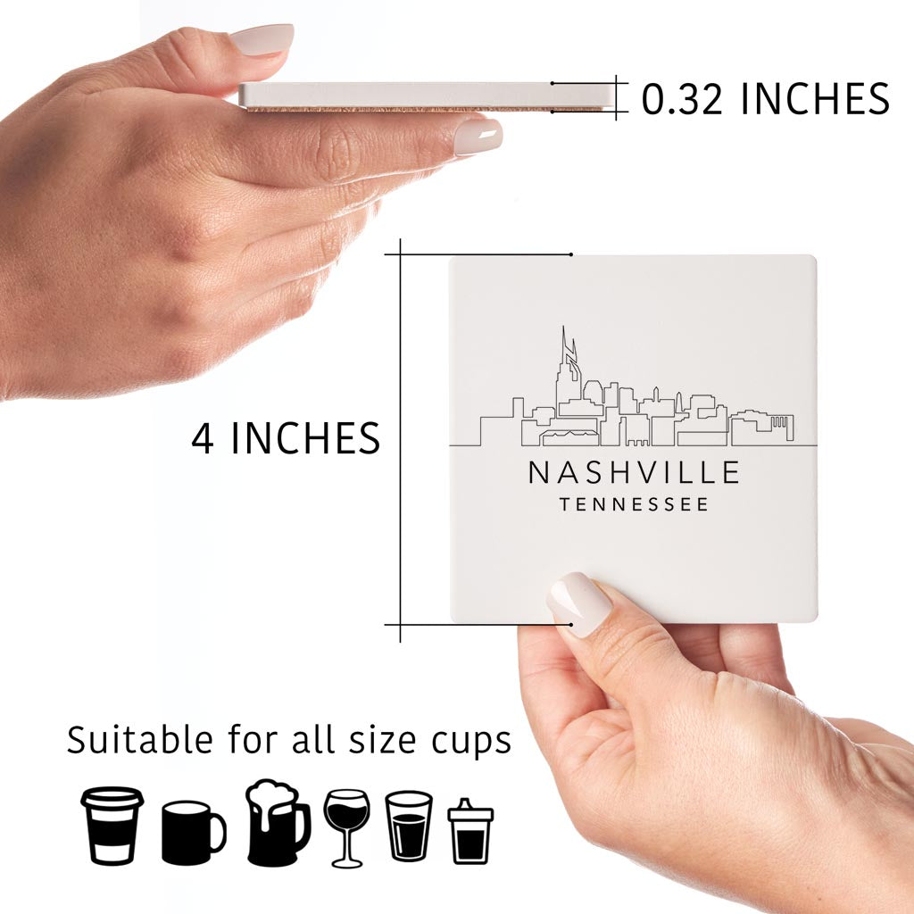 Minimalist B&W Tennessee Nashville Skyline | Absorbent Coasters | Set of 4 | Min 2