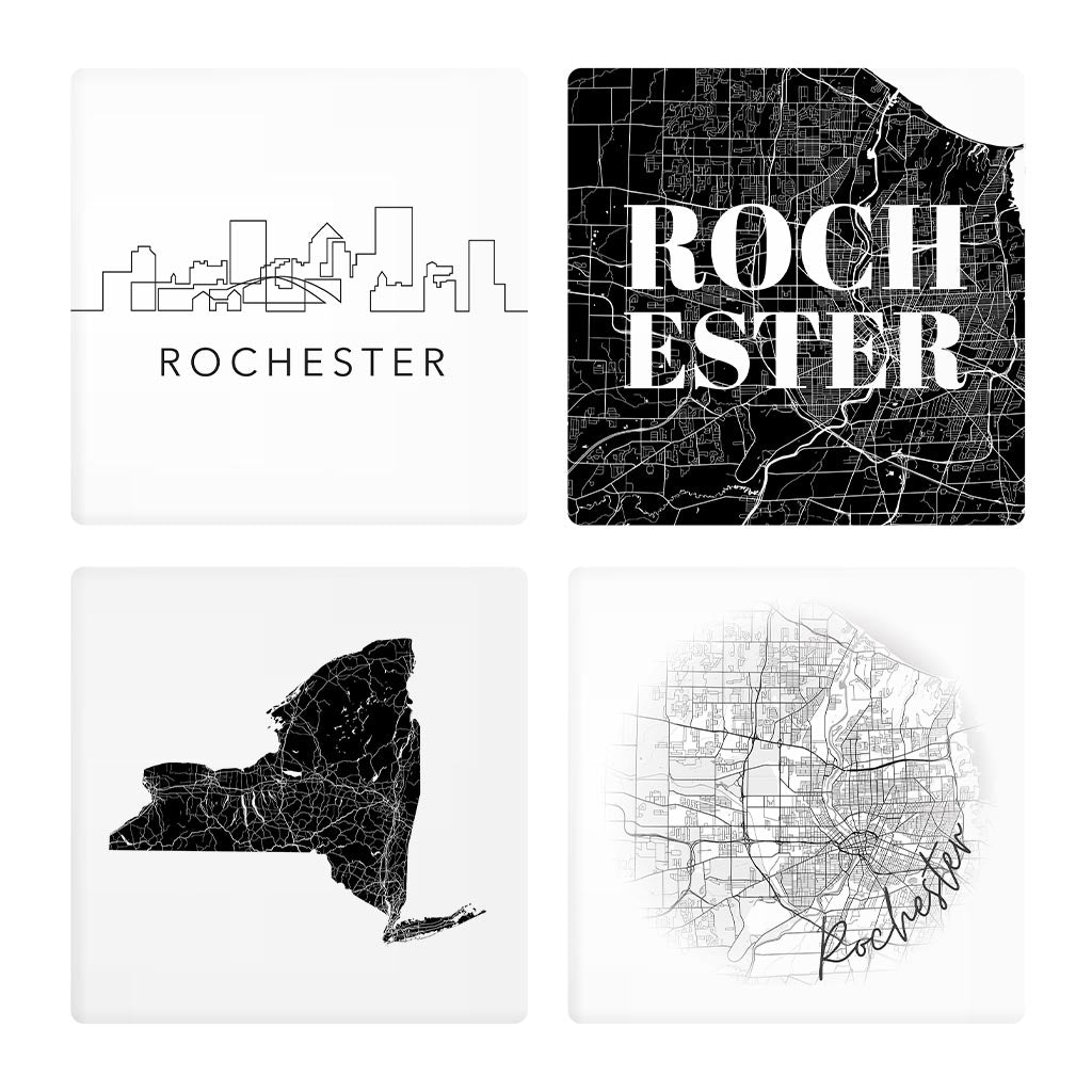 Minimalistic B&W New York Rochester State | Absorbent Coasters | Set of 4 | Min 2