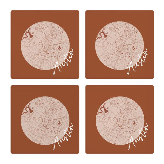 Modern Minimalist Texas Austin Circle Map | Absorbent Coasters | Set of 4 | Min 2