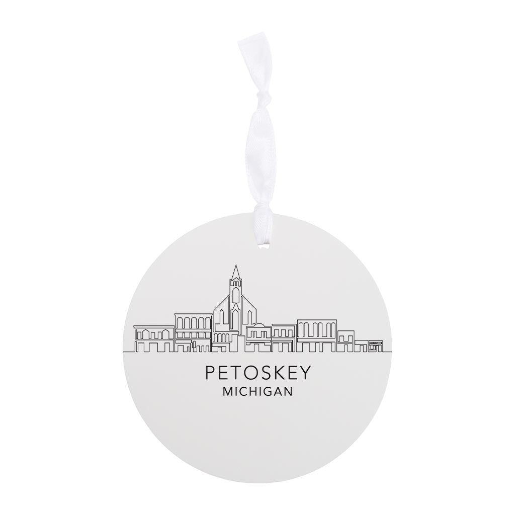 Minimalistic B&W Michigan Petoskey Skyline | Wood Ornament | Eaches | Min 6