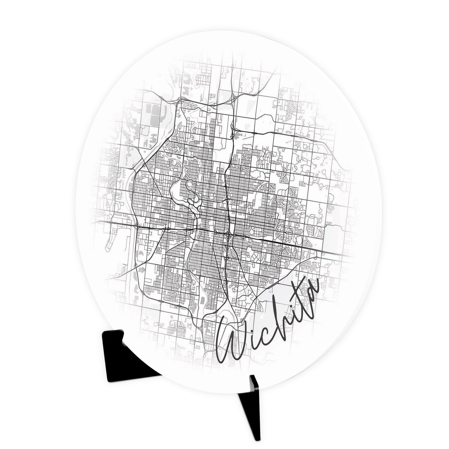 Minimalistic B&W Kansas Wichita Circle Map | Wood Sign | Eaches | Min 1