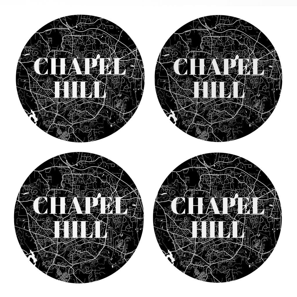 Minimalistic B&W North Carolina Chapel Hill Map | Absorbent Coasters | Set of 4 | Min 2