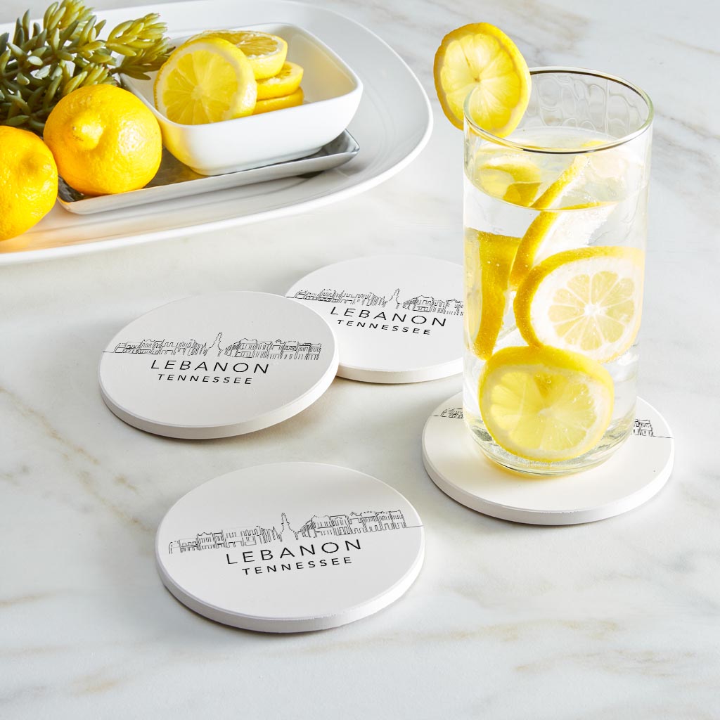 Minimalist B&W Tennessee Lebanon Skyline | Absorbent Coasters | Set of 4 | Min 2