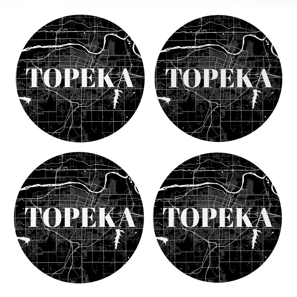 Minimalist B&W Kansas Topeka Map | Absorbent Coasters | Set of 4 | Min 2