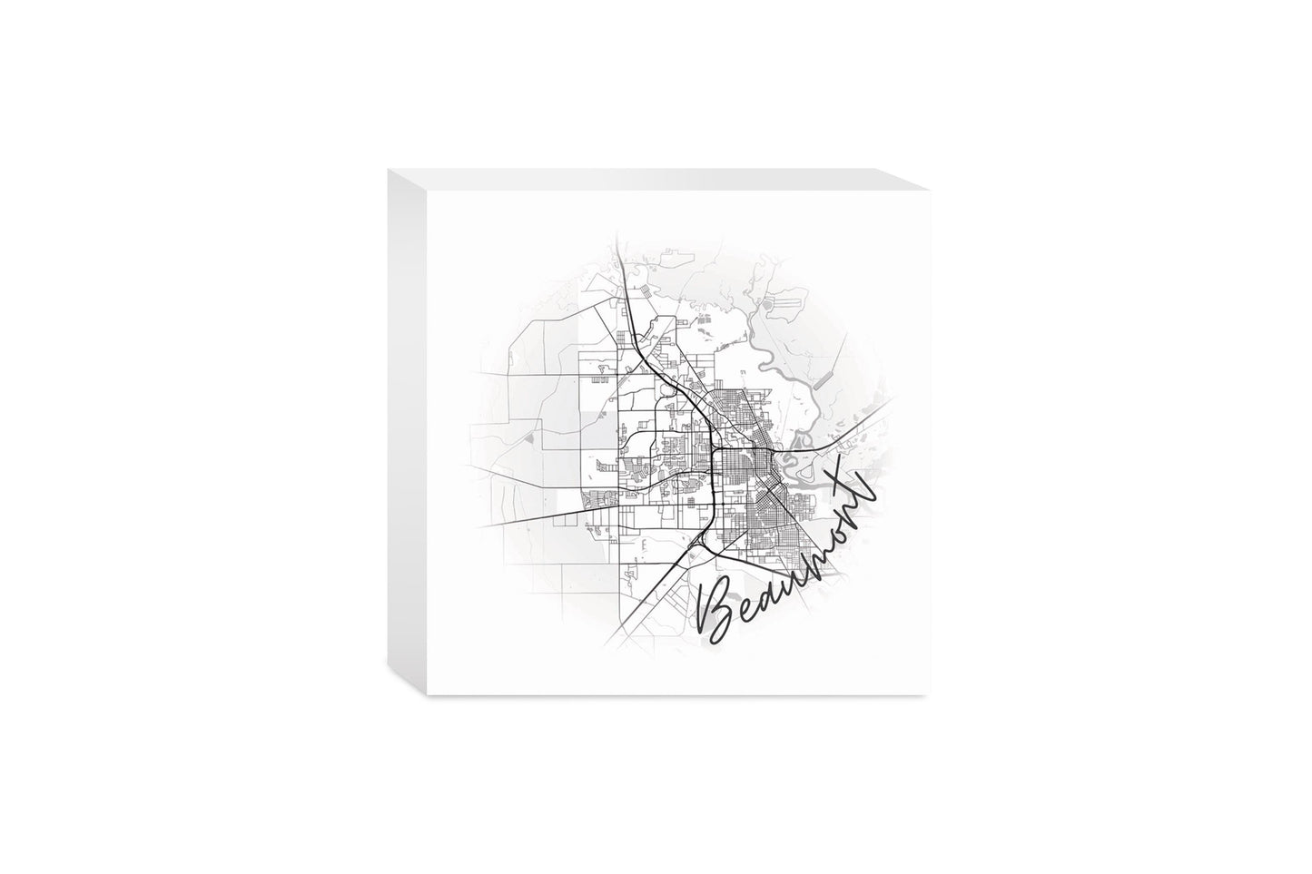 Minimalistic B&W Texas Beaumont Circle Map| Wood Block | Eaches | Min 4