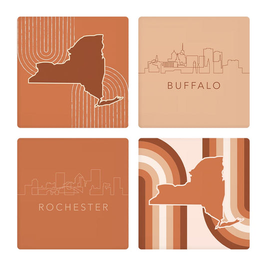 Modern Minimalist New York State Shapes Skylines | Absorbent Coasters | Set of 4 | Min 2