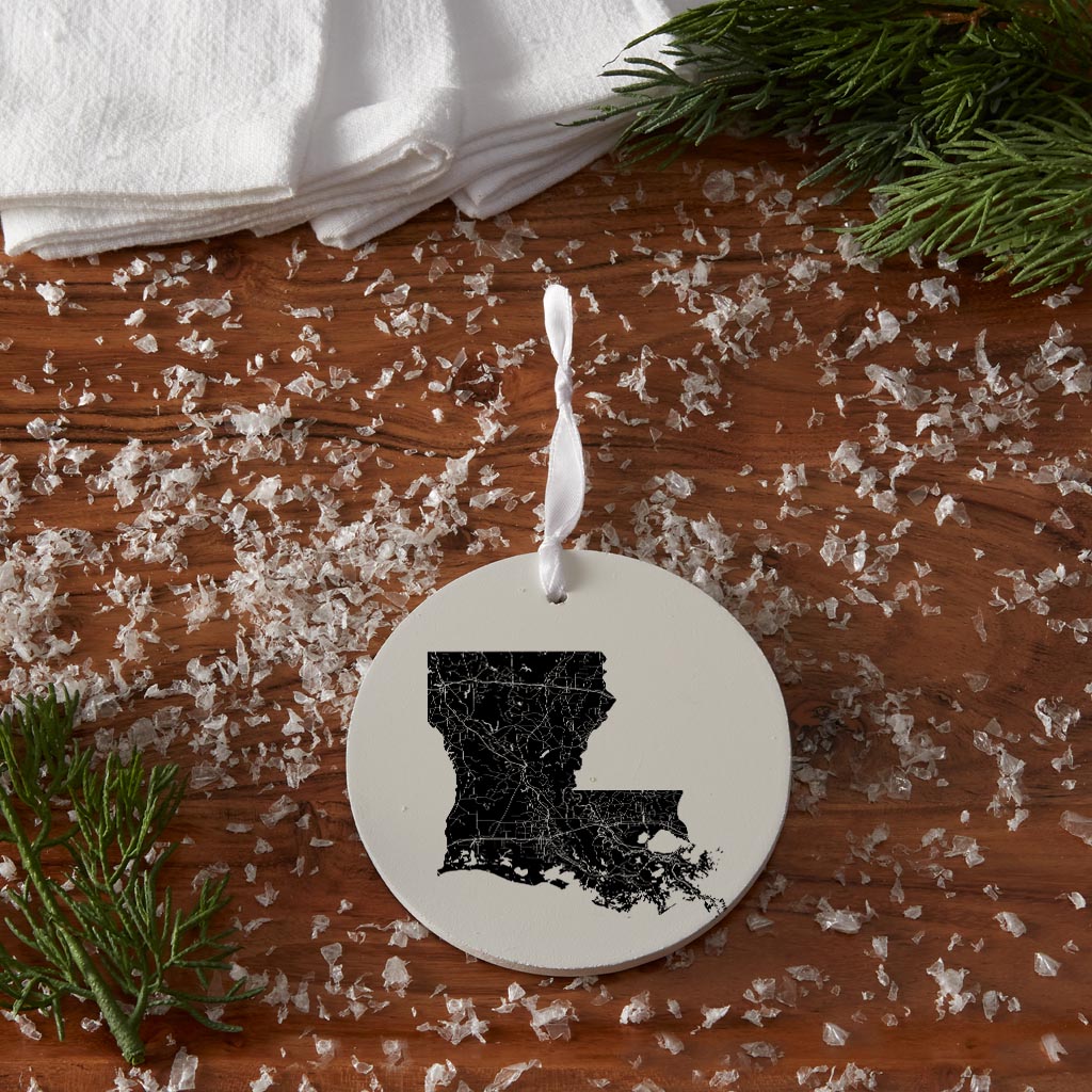 Modern Louisiana State Shape With Map| Wood Ornament | Eaches | Min 6