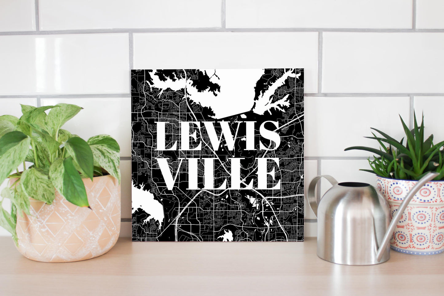 Minimalistic B&W Texas Lewisville Map | Wood Sign | Eaches | Min 2