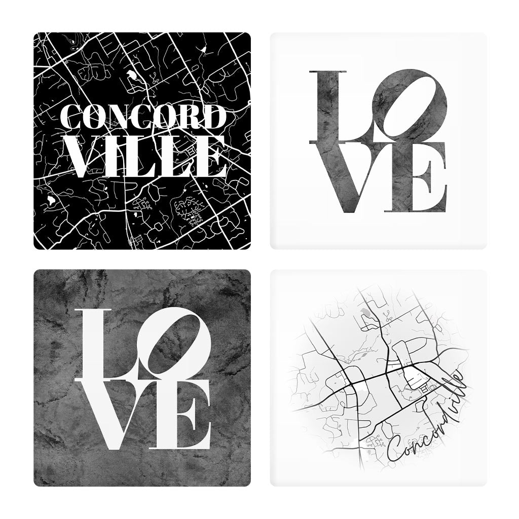 Minimalistic B&W Pennsylvania Concordville Maps Love| Absorbent Coasters | Set of 4 | Min 2