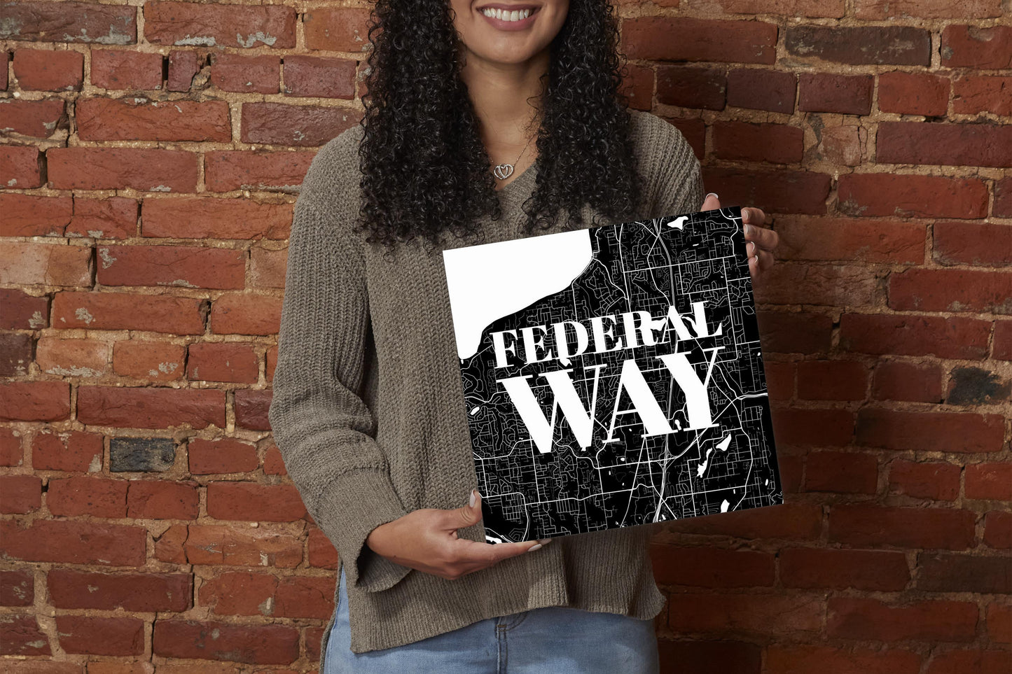 Minimalistic B&W Washington Federal Way Map | Wood Sign | Eaches | Min 2