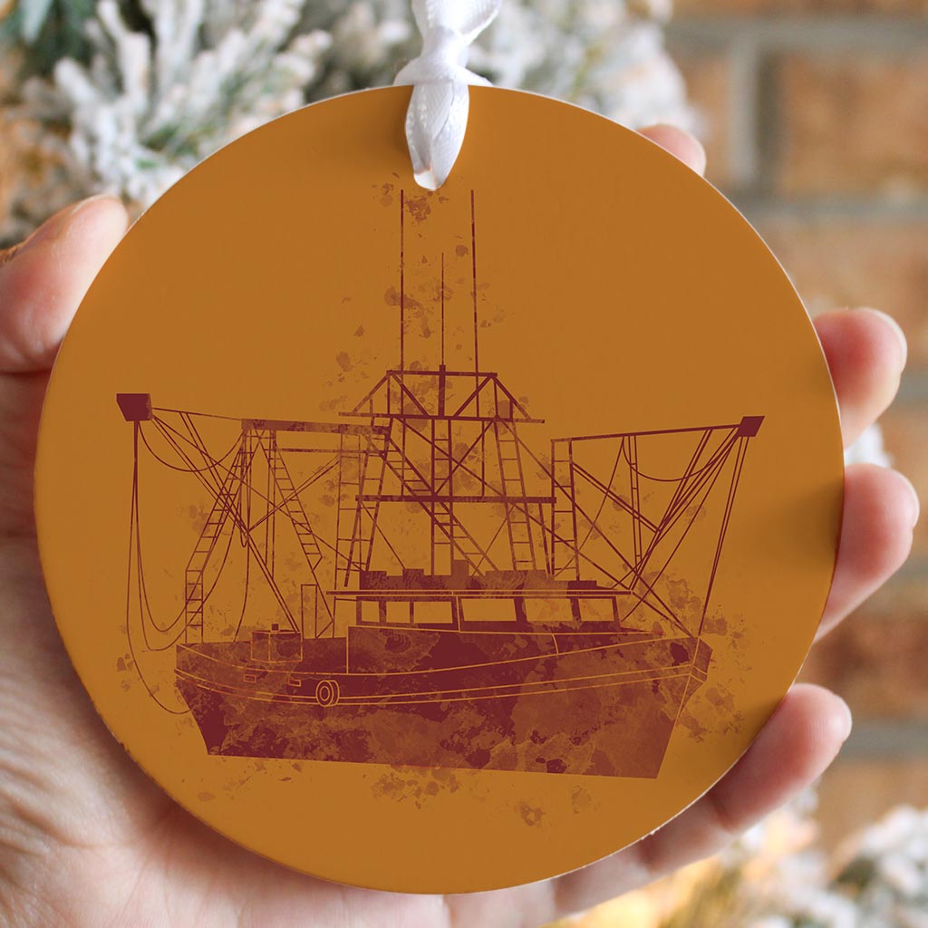 Louisiana Colorful Water Color Shrimp Boat | Wood Ornament | Eaches | Min 6