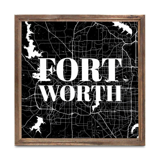 Minimalistic B&W Texas Fort Worth Map | Wood Sign | Eaches | Min 1