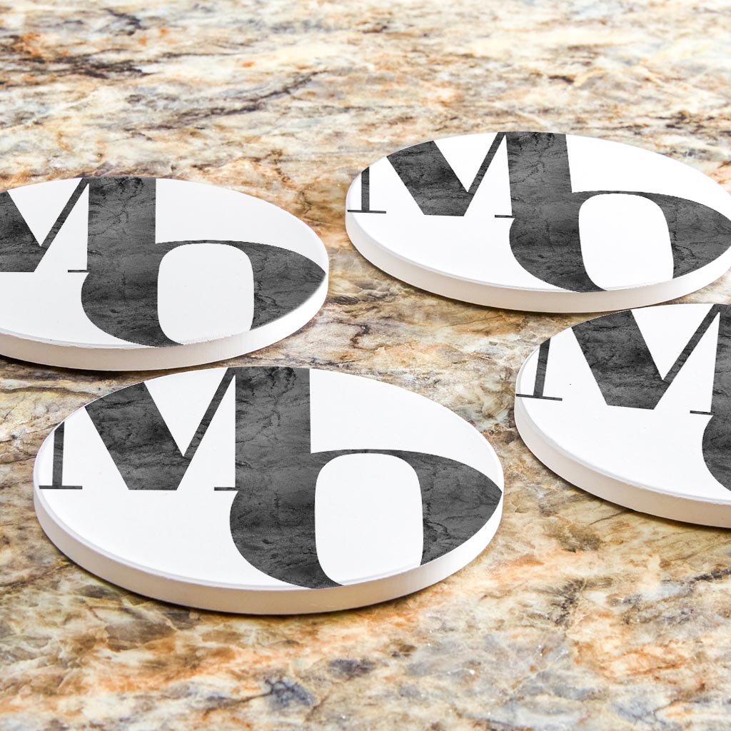 Minimalist B&W Missouri White Initials | Absorbent Coasters | Set of 4 | Min 2