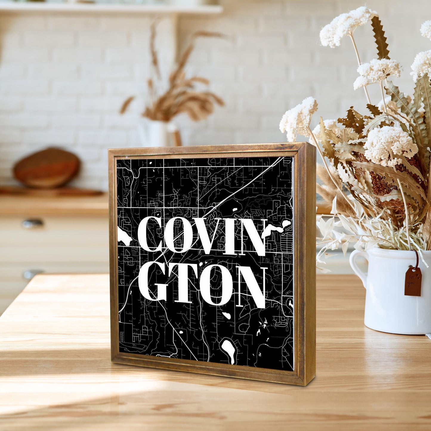 Minimalistic B&W Washington Covington Map | Wood Sign | Eaches | Min 1