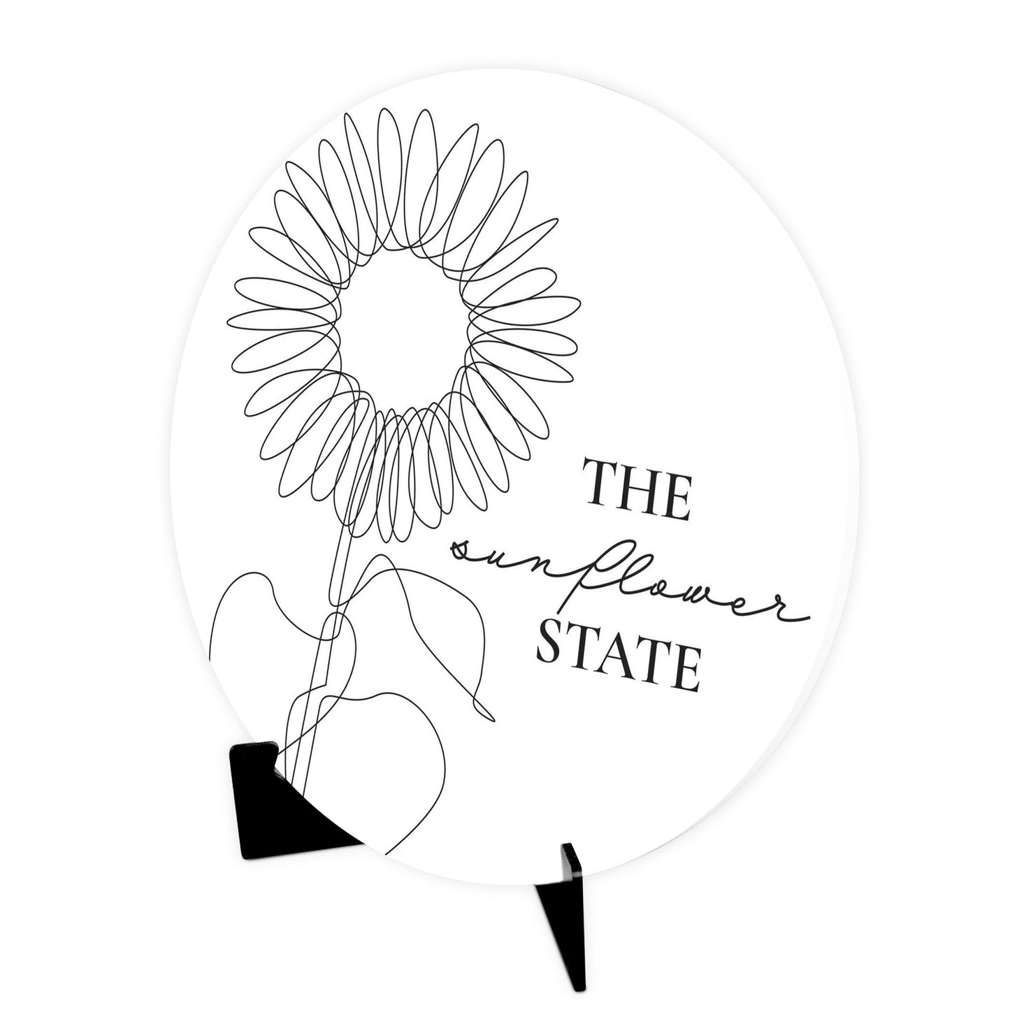 Minimalist B&W Kansas Sunflower Line Drawing | Wood Sign | Eaches | Min 1