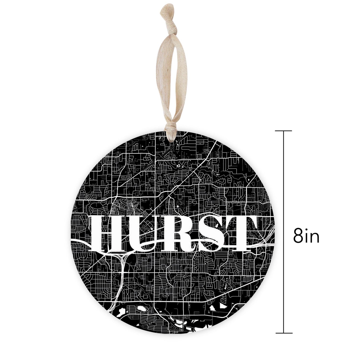 Minimalistic B&W Texas Hurst Map | Wood Ornament | Eaches | Min 1