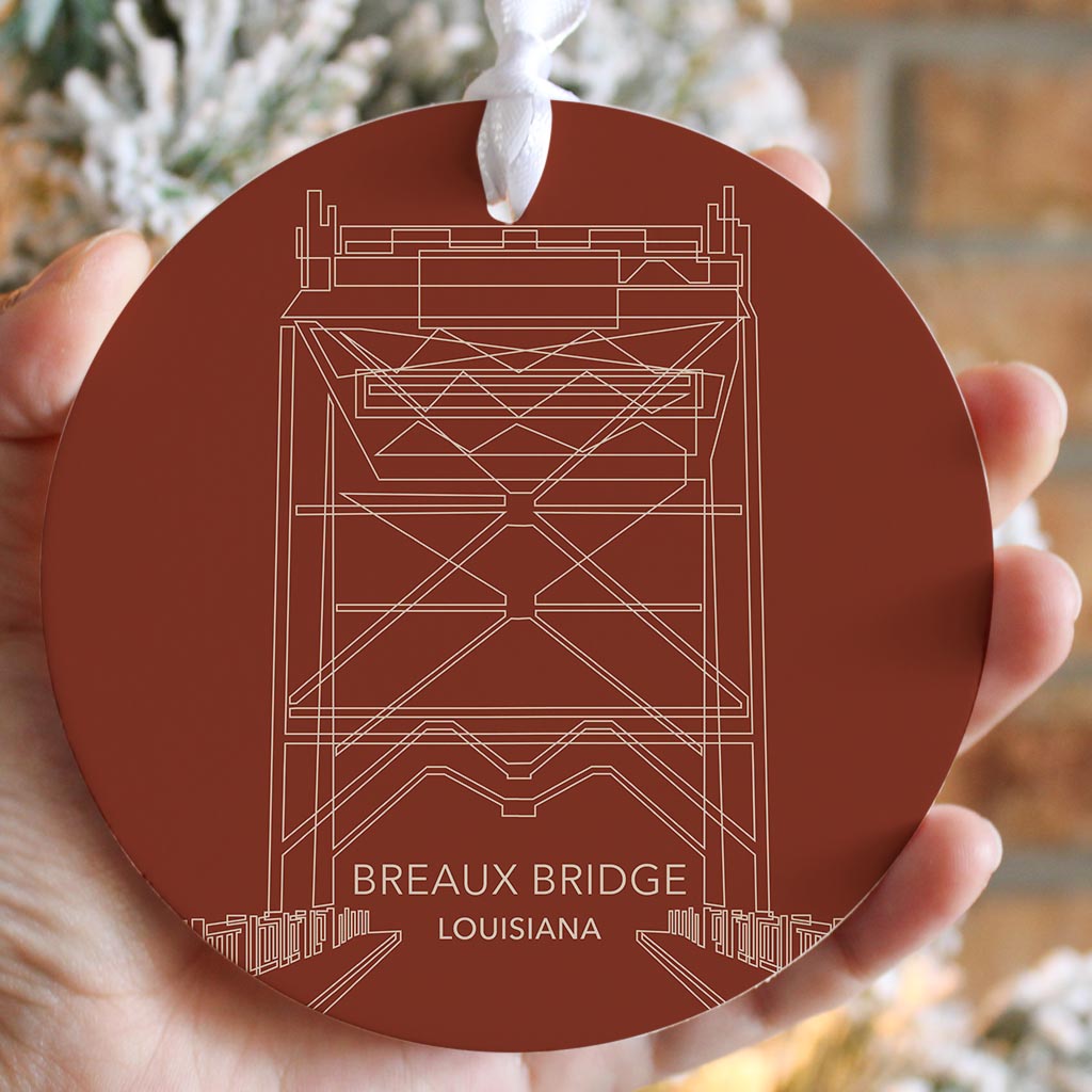 Modern Minimalist Louisiana Breaux Bridge Line Drawing | Wood Ornament | Eaches | Min 6