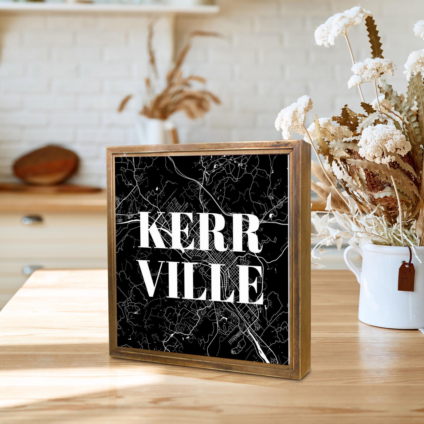 Minimalistic B&W Texas Kerrville Map | Wood Sign | Eaches | Min 1