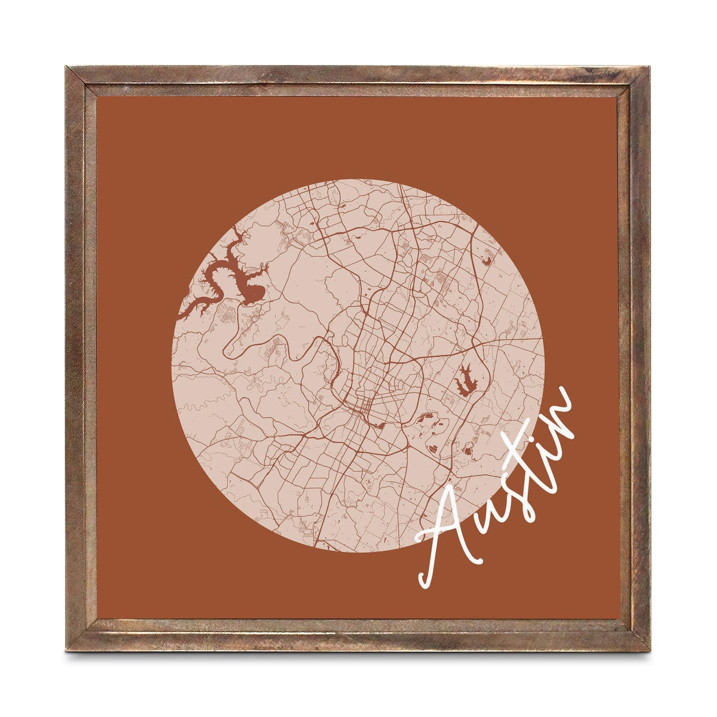 Modern Minimalist Texas Austin Circle Map | Wood Sign | Eaches | Min 1