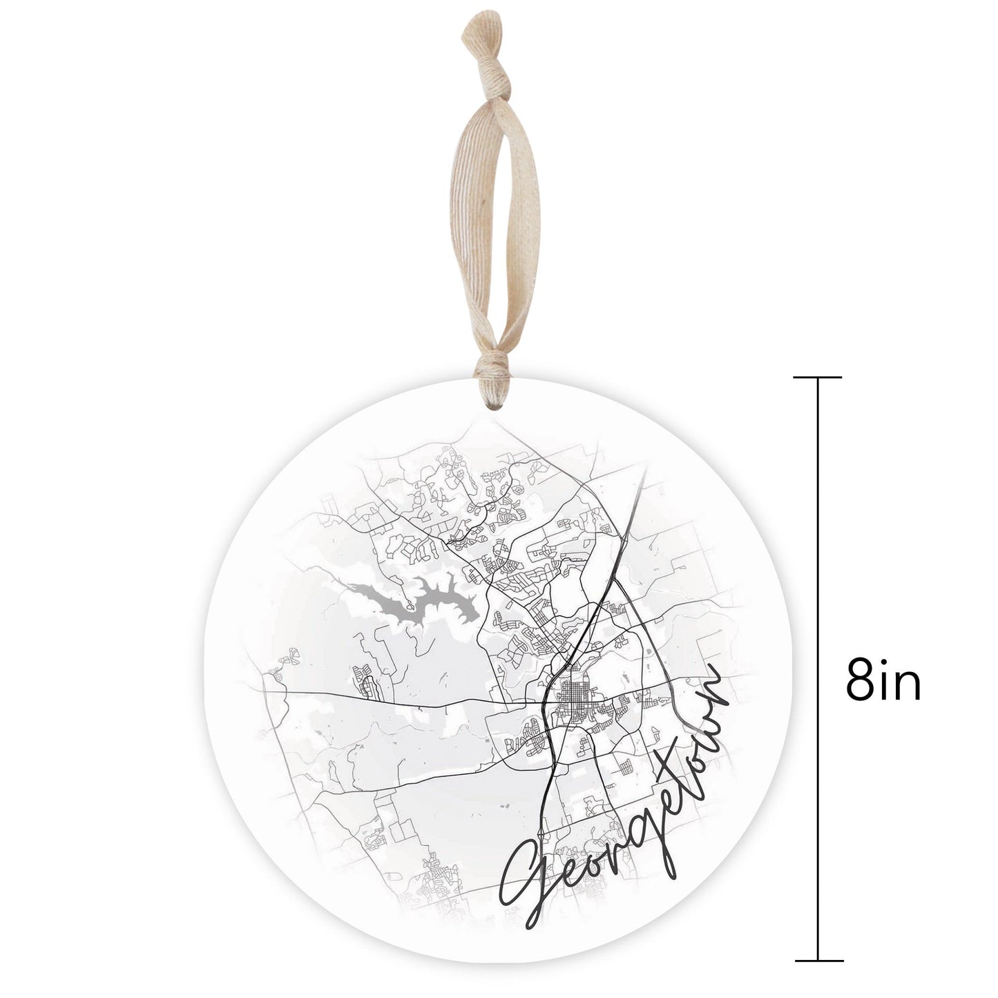 Minimalistic B&W Texas Georgetown Circle Map| Wood Ornament | Eaches | Min 1