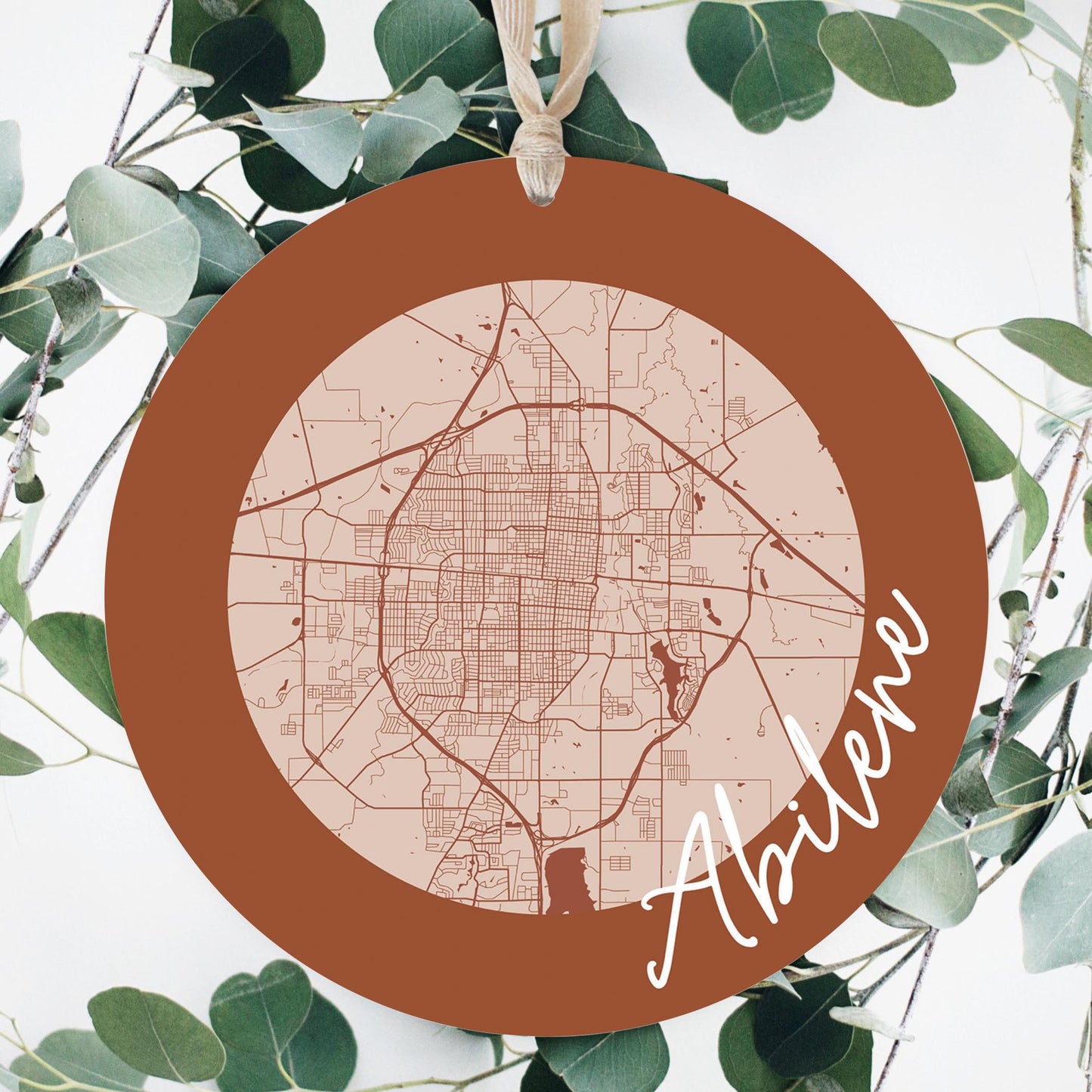 Modern Minimalist Texas Abilene Circle Map | Wood Ornament | Eaches | Min 1